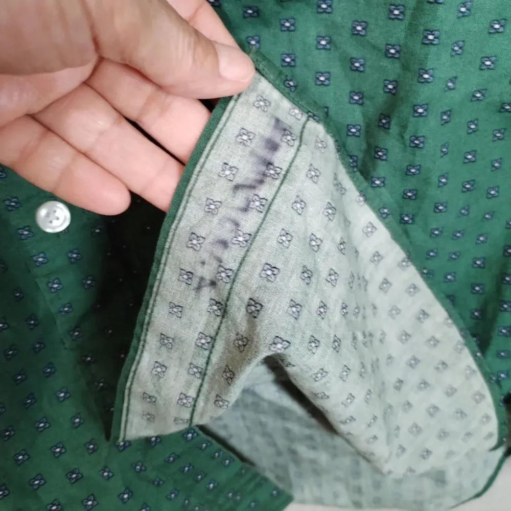 J Crew‎ Men's Large Shirt Green Mini Floral Long Sleeve Casual Button Down Geo